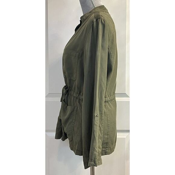 Social Standard 100% Tencel Round Neck Snap Button Shacket Utility Drawstring M - Picture 3 of 8